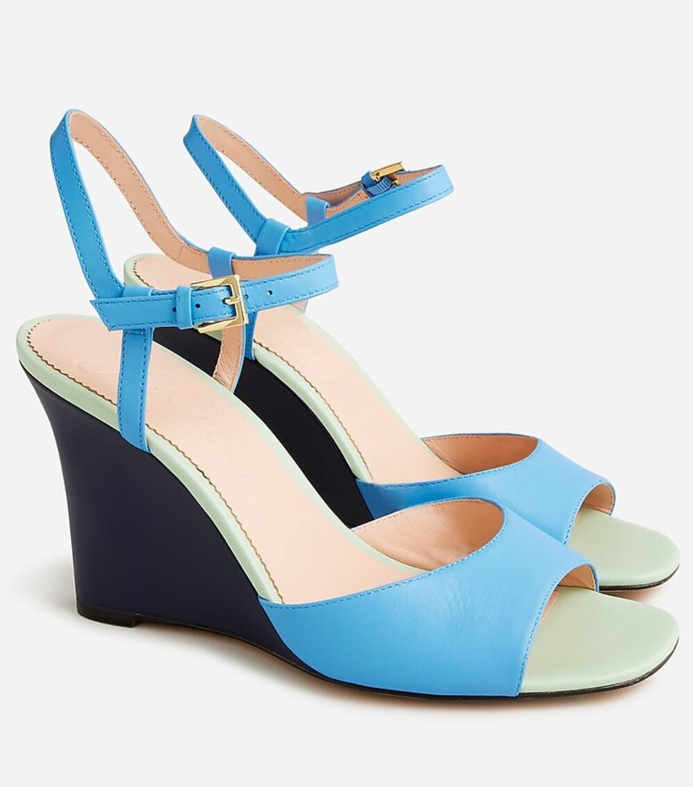 Women's J.Crew Bianca Colorblock Leather Ankle-Strap Wedges size 8 Retro Boho